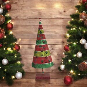 Christmas Tree -- LED Lights, Flashing/Blinking, Red/Green Striped, Battery Op
